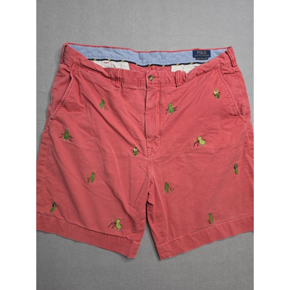 Polo Ralph Lauren Chino Shorts Men's 38 Coral Allover Print Stretch Classic Fit